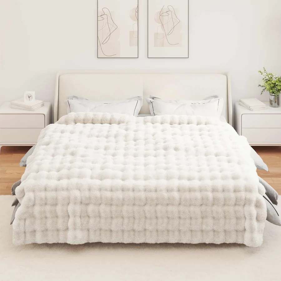 Couverture antidérapante en fausse de lapin Olite Blanc - 4