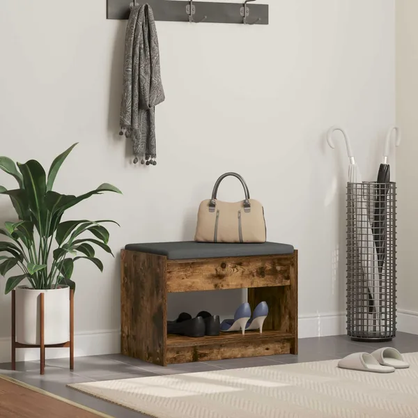 Banc d'entrée avec coussin Chêne Fumé 63 x 38 x 45 cm
