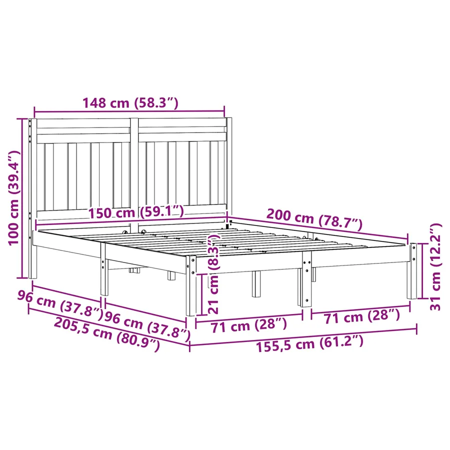 Cadre de lit Cire marron 205,5 x 155,5 x 100 cm - 9
