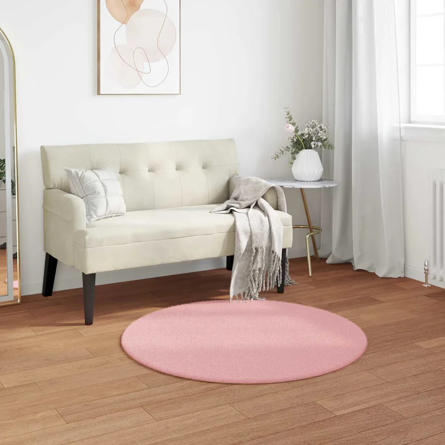 Tapis antidérapant en fausse de lapin OLITE Rose Ø 80 cm