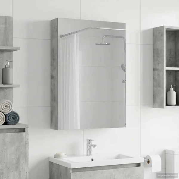 Armoire Miroir de Salle de Bain Gris béton 40 x 10,5 x 60,5 cm