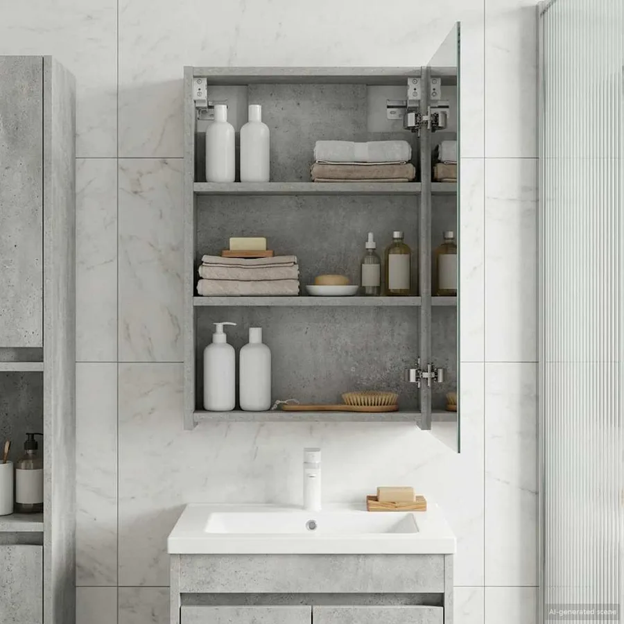 Armoire Miroir de Salle de Bain Gris béton 40 x 10,5 x 60,5 cm - 4