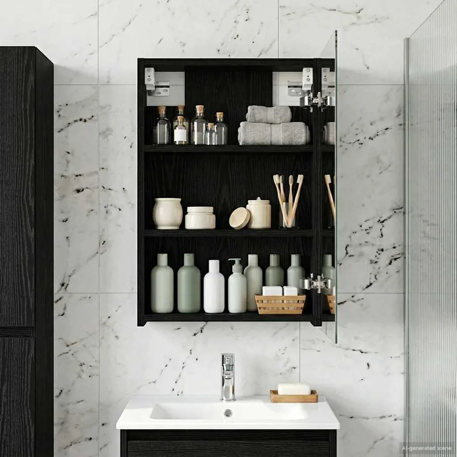 Armoire Miroir de Salle de Bain Chêne noir 40 x 10,5 x 60,5 cm