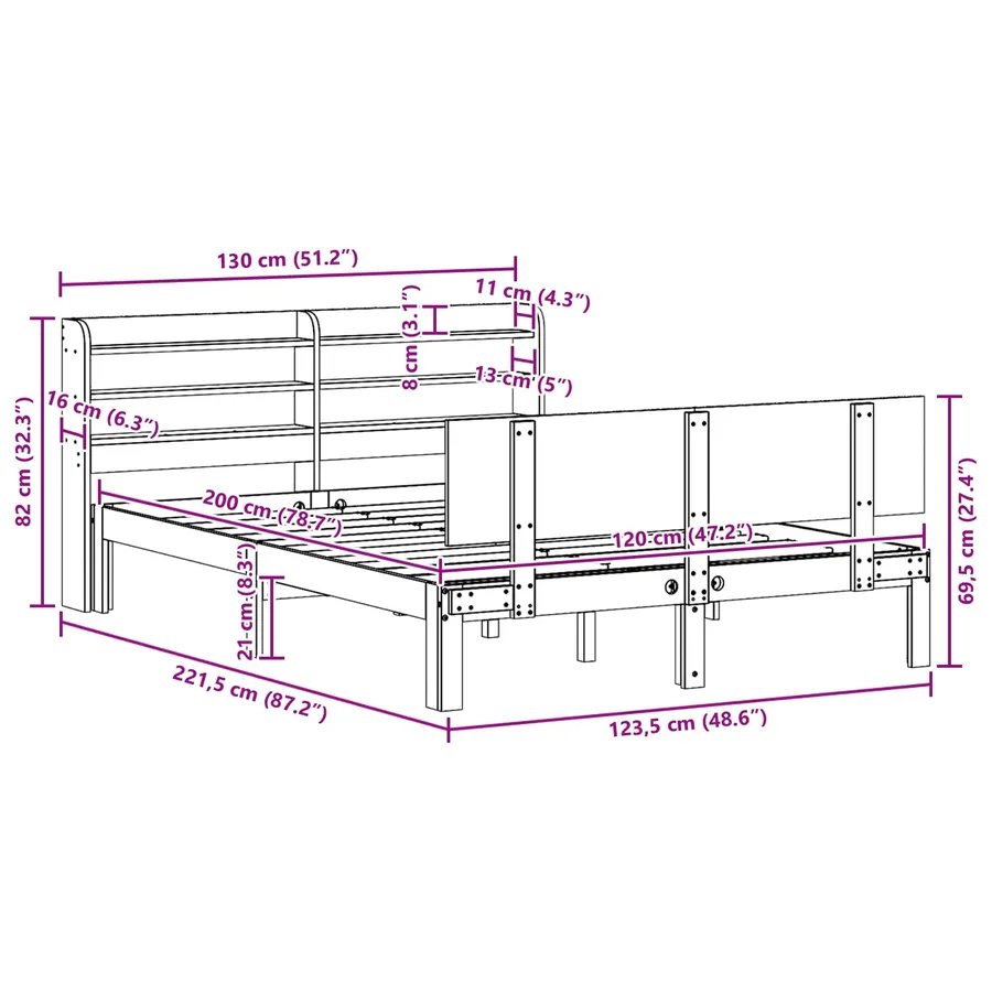 Cadre de lit avec stockage 2 pcs Cire marron Bois de Pin Massif - 12