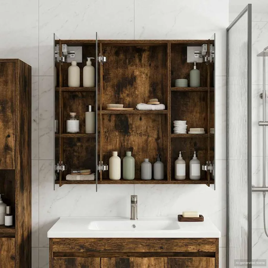 Armoire Miroir de Salle de Bain Chêne fumé 70 x 14,5 x 70 cm