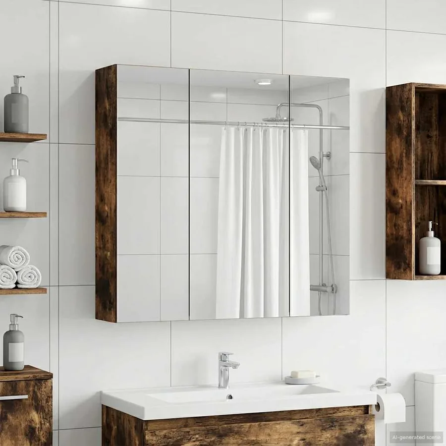 Armoire Miroir de Salle de Bain Chêne fumé 70 x 14,5 x 70 cm - 4