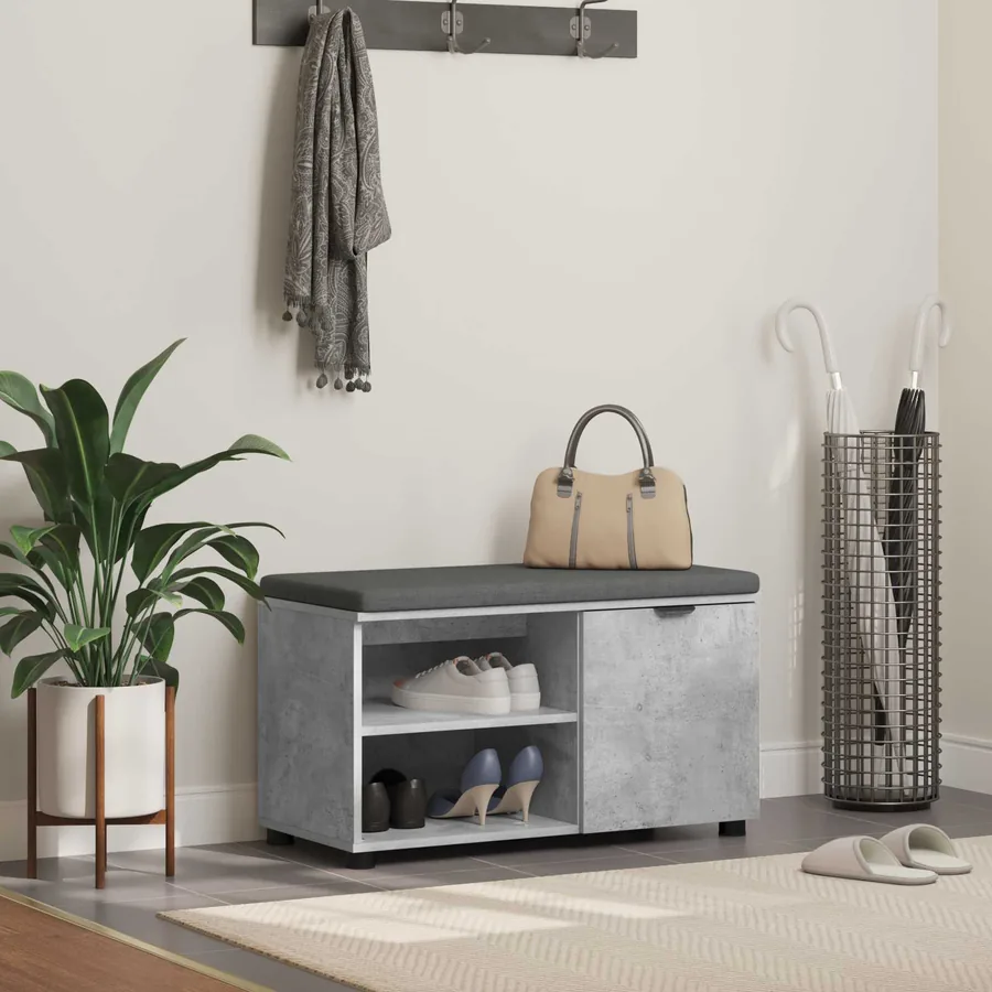 Banc d'entrée avec coussin Gris Béton 80 x 38 x 46 cm