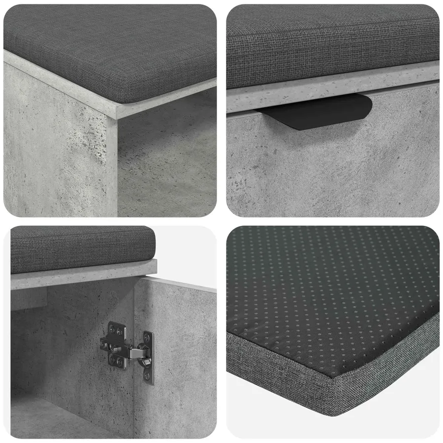 Banc d'entrée avec coussin Gris Béton 80 x 38 x 46 cm - 9