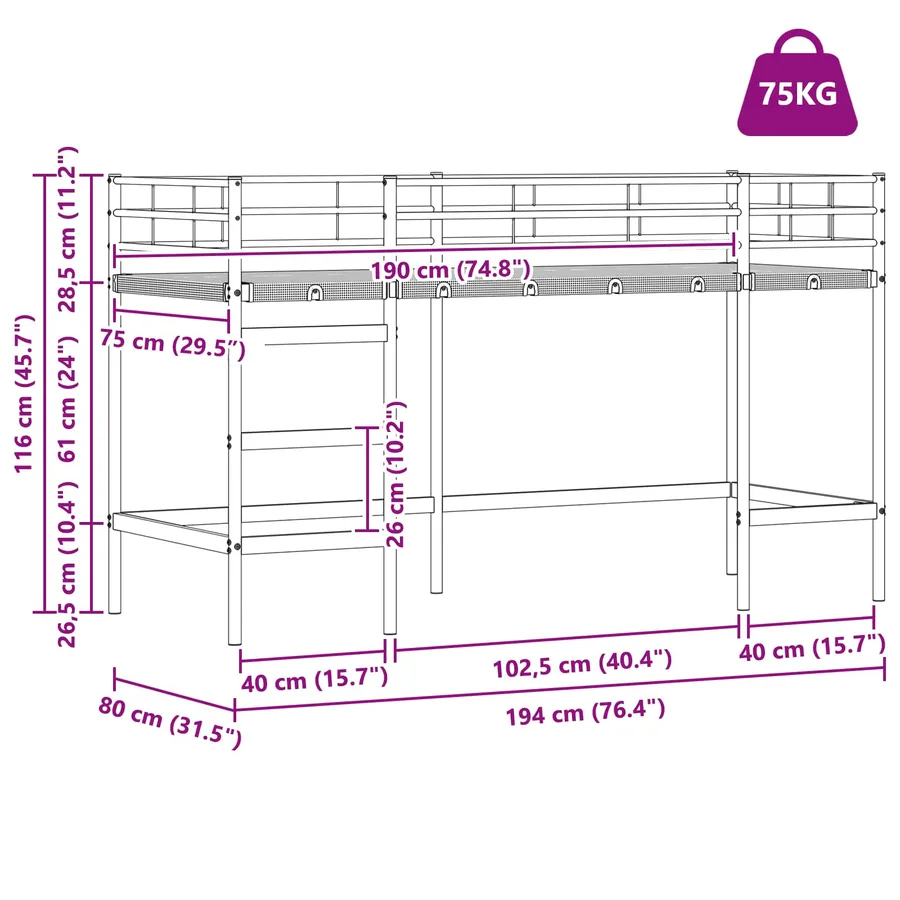 Lit mezzanine pour enfants Blanc et rose 75 x 190 cm Métал - 16