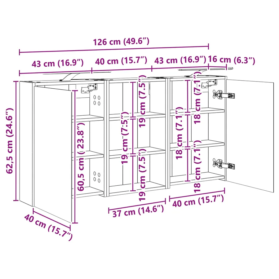 Ensemble de Meubles de Salle de Bain 3 pc 126 x 16 x 62.5 cm - 13