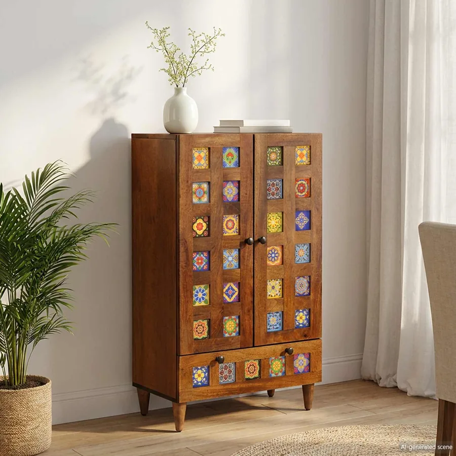 Haut Armoire Noyer 60 x 33,5 x 100 cm Bois de mangue massif