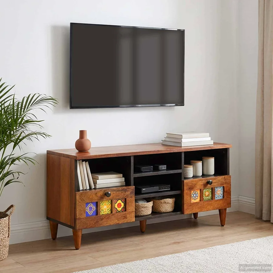 Meuble TV Noyer 100 x 33 x 46 cm Bois de mangue massif