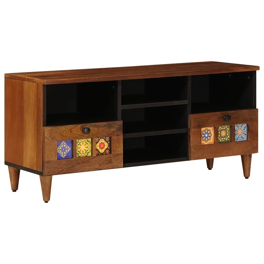 Meuble TV Noyer 100 x 33 x 46 cm Bois de mangue massif - 2