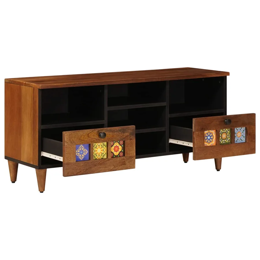 Meuble TV Noyer 100 x 33 x 46 cm Bois de mangue massif - 3
