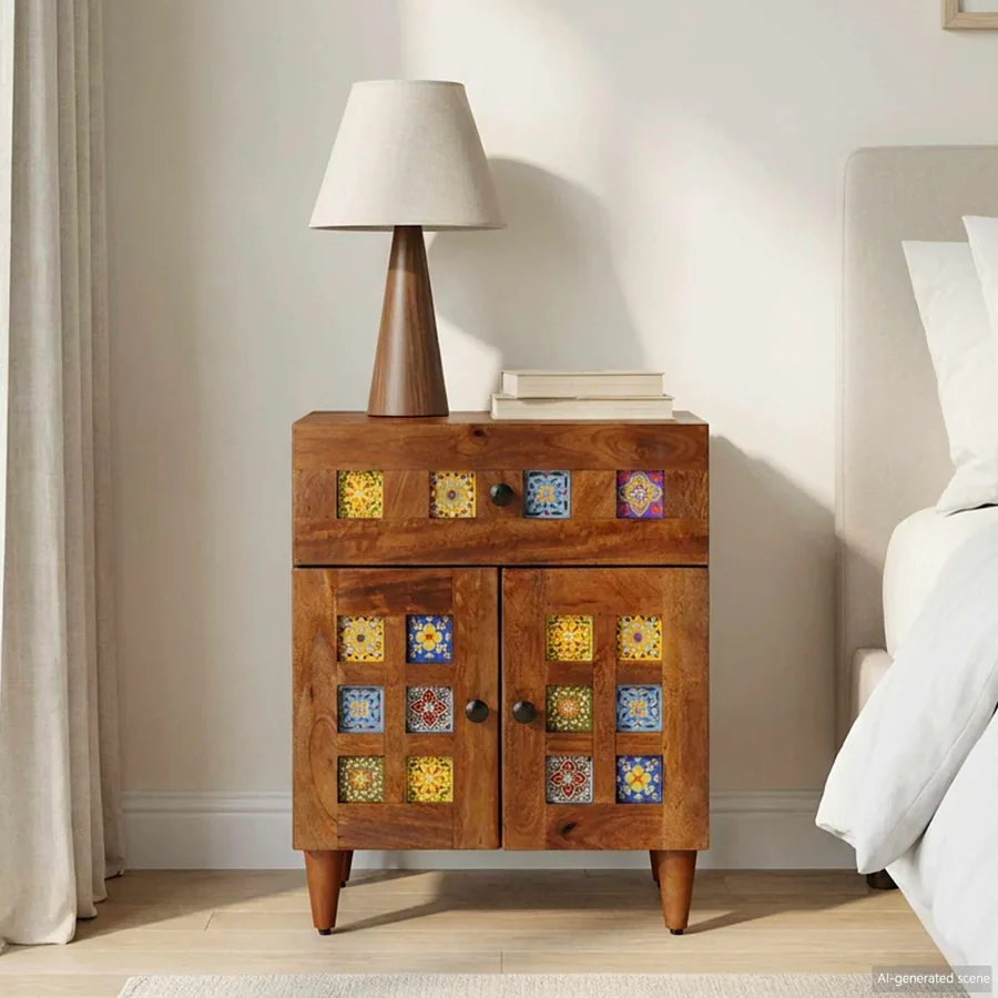 Cabinet de chevet Marron 50 x 33 x 60 cm Bois de mangue massif