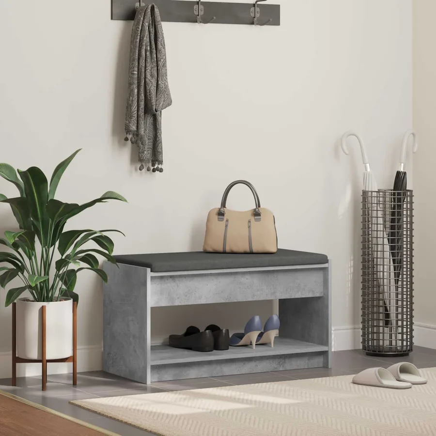 Banc d'entrée avec coussin Gris Béton 83 x 38 x 45 cm