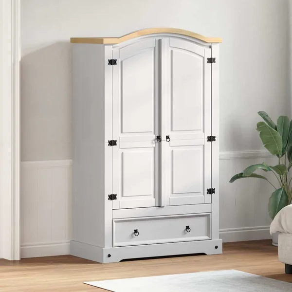 Armoire avec tiroir Corona Blanc 101 x 52 x 170 cm Pin massif