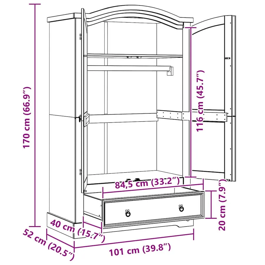 Armoire avec tiroir Corona Blanc 101 x 52 x 170 cm Pin massif - 11