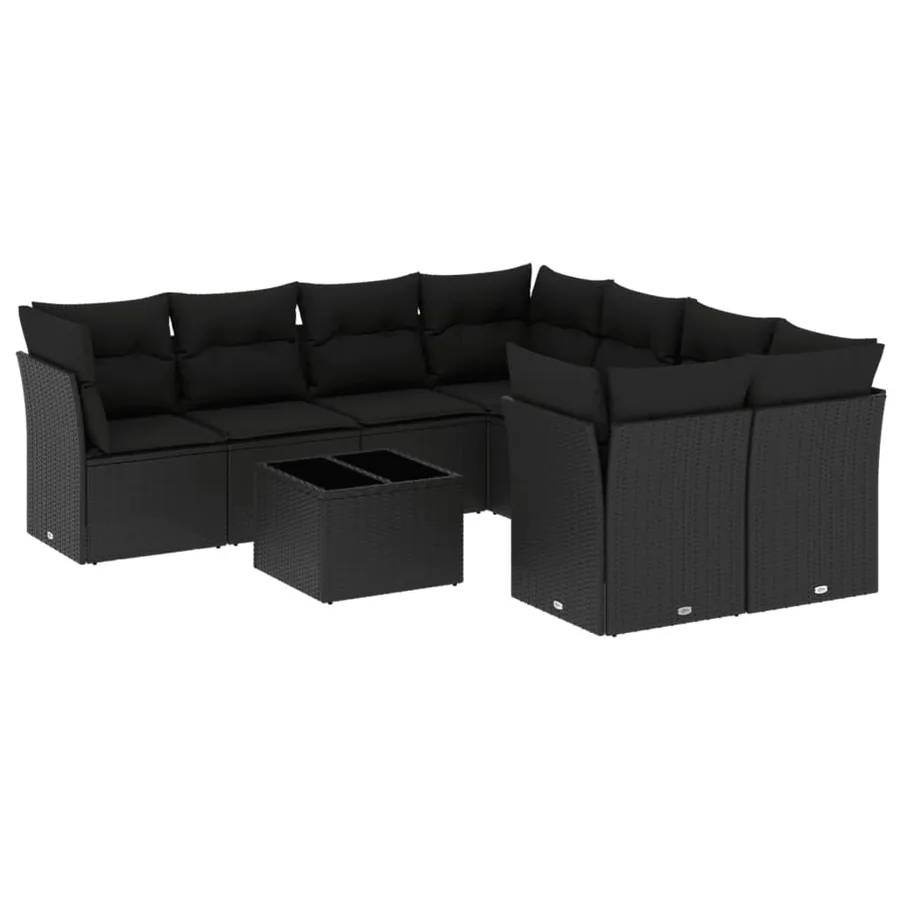 Salon de jardin 9 pcs avec coussins noir résine tressée - 2