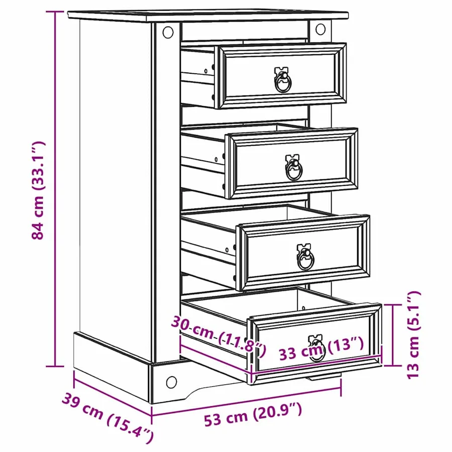 Table de chevet Corona Blanc 53 x 39 x 84 cm Pin massif - 13