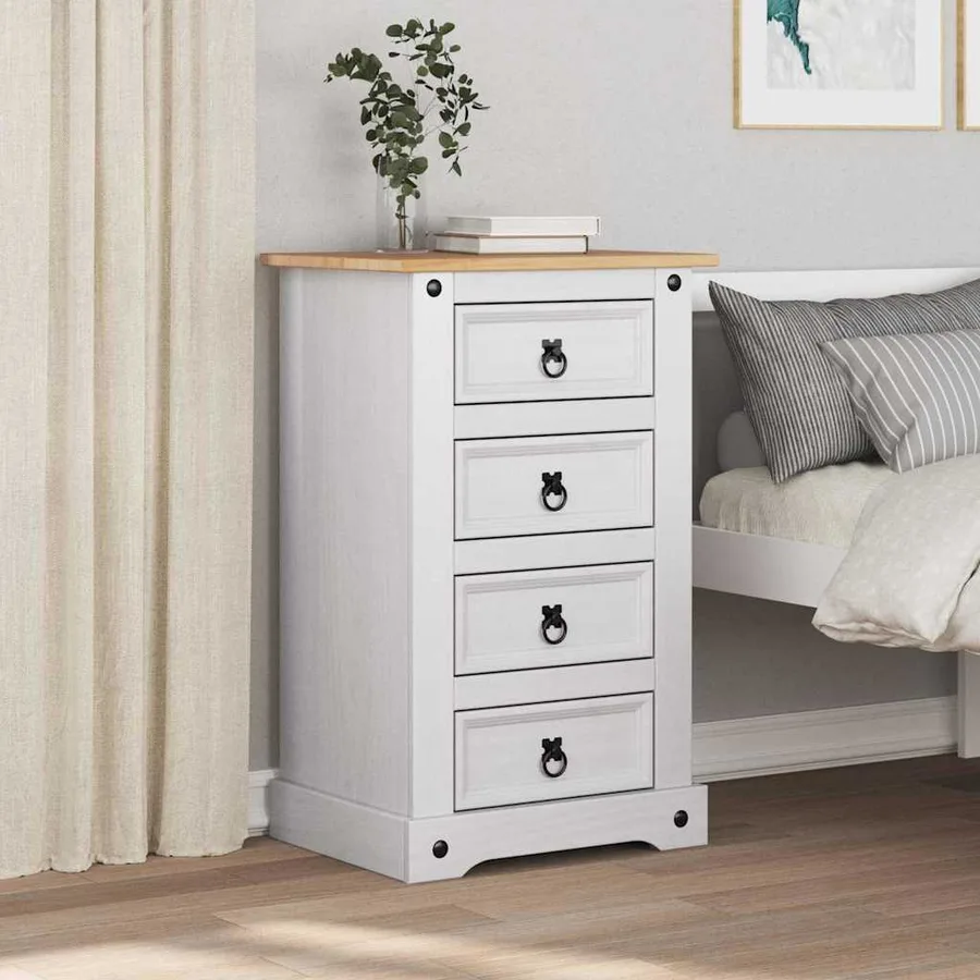 Table de chevet Corona Blanc 53 x 39 x 84 cm Pin massif - 4
