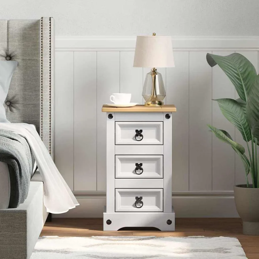 Table de chevet Corona Blanc 35 x 32,5 x 58 cm Pin massif
