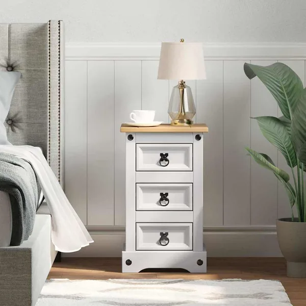 Table de chevet Corona Blanc 35 x 32,5 x 58 cm Pin massif