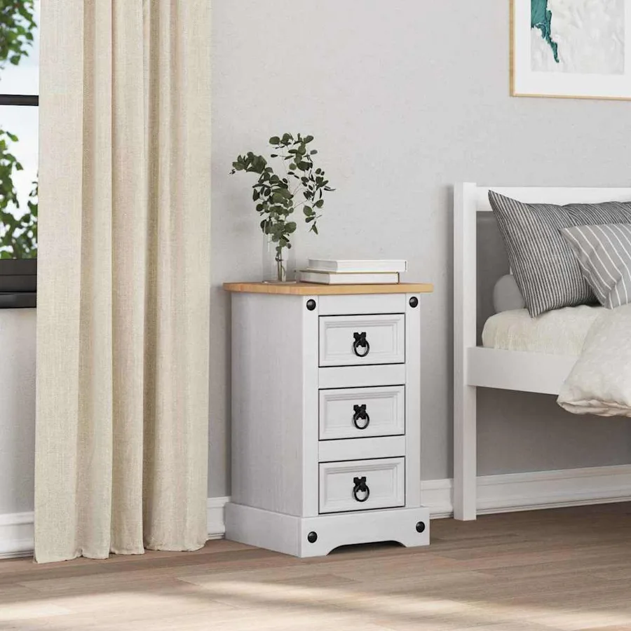 Table de chevet Corona Blanc 35 x 32,5 x 58 cm Pin massif - 4