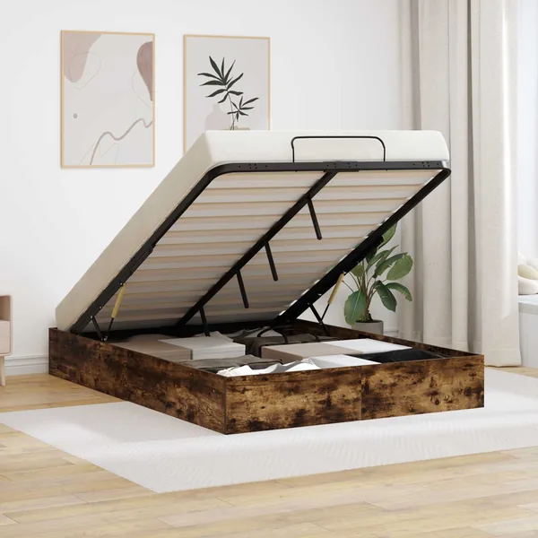 Cadre de lit ottoman avec stockage Chêne Fumé 203 x 150 x 25 cm