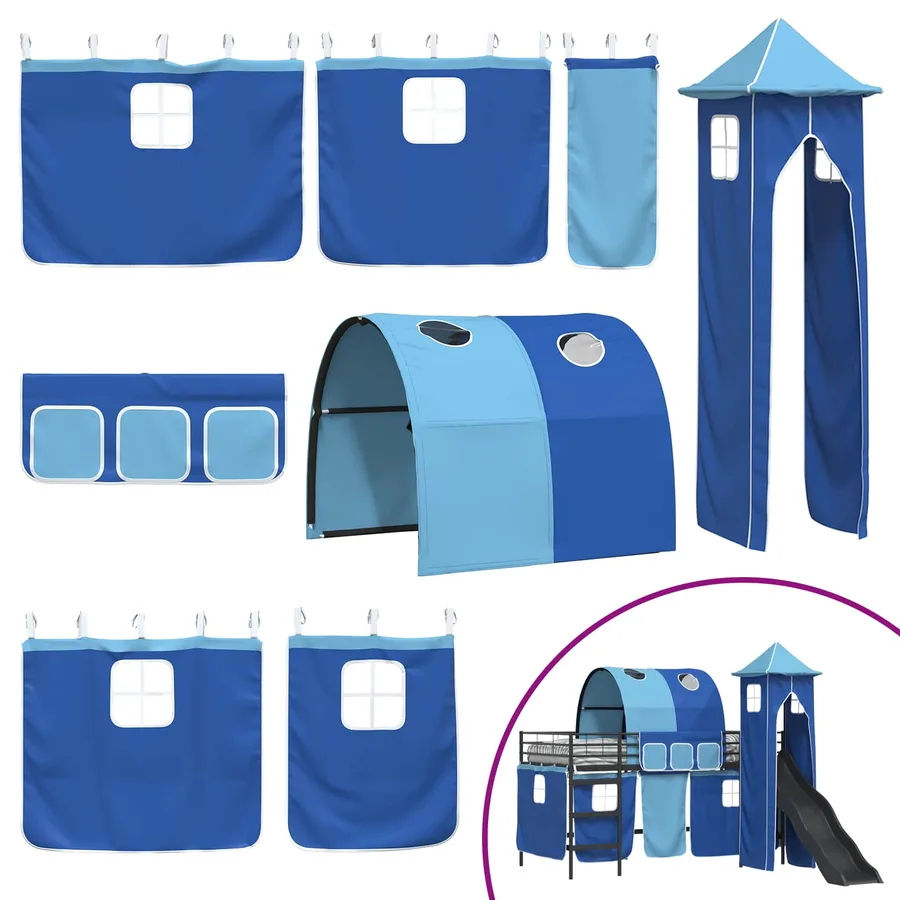Lit mezzanine pour enfants Uni Noir et Bleu 80 x 200 cm métal - 7