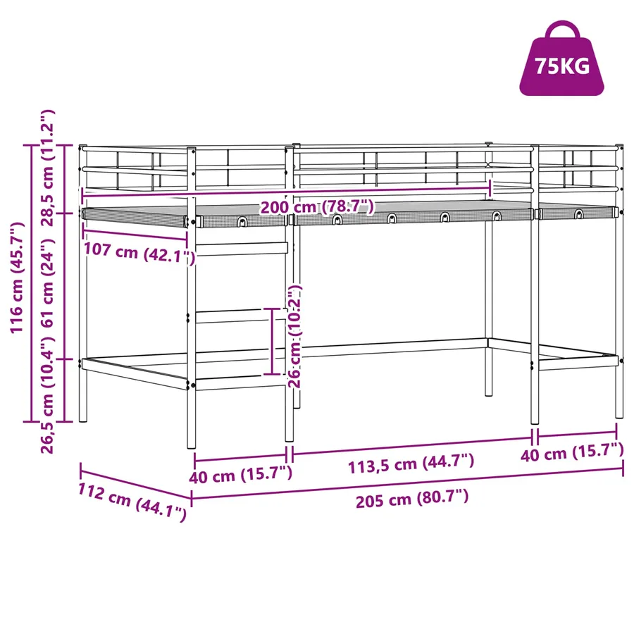 Lit mezzanine pour enfants Uni Blanc et rose 107 x 203 cm Métал - 16