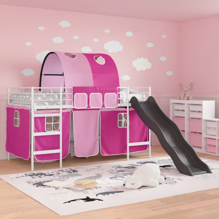 Lit mezzanine pour enfants Uni Blanc et rose 107 x 203 cm Métал - 3