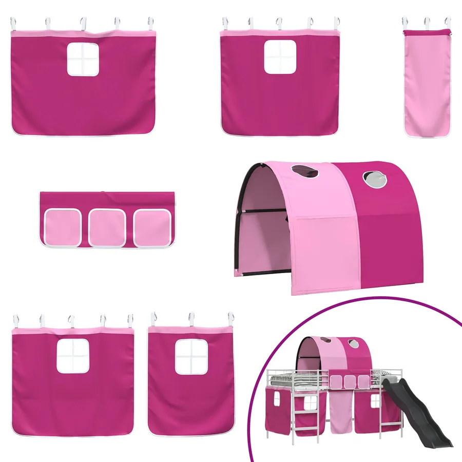 Lit mezzanine pour enfants Uni Blanc et rose 107 x 203 cm Métал - 7