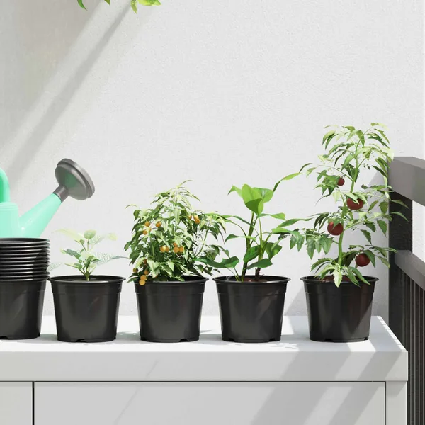 Pot à fleurs rond 200 pcs Noir Ø 10 x 8 cm Plastique