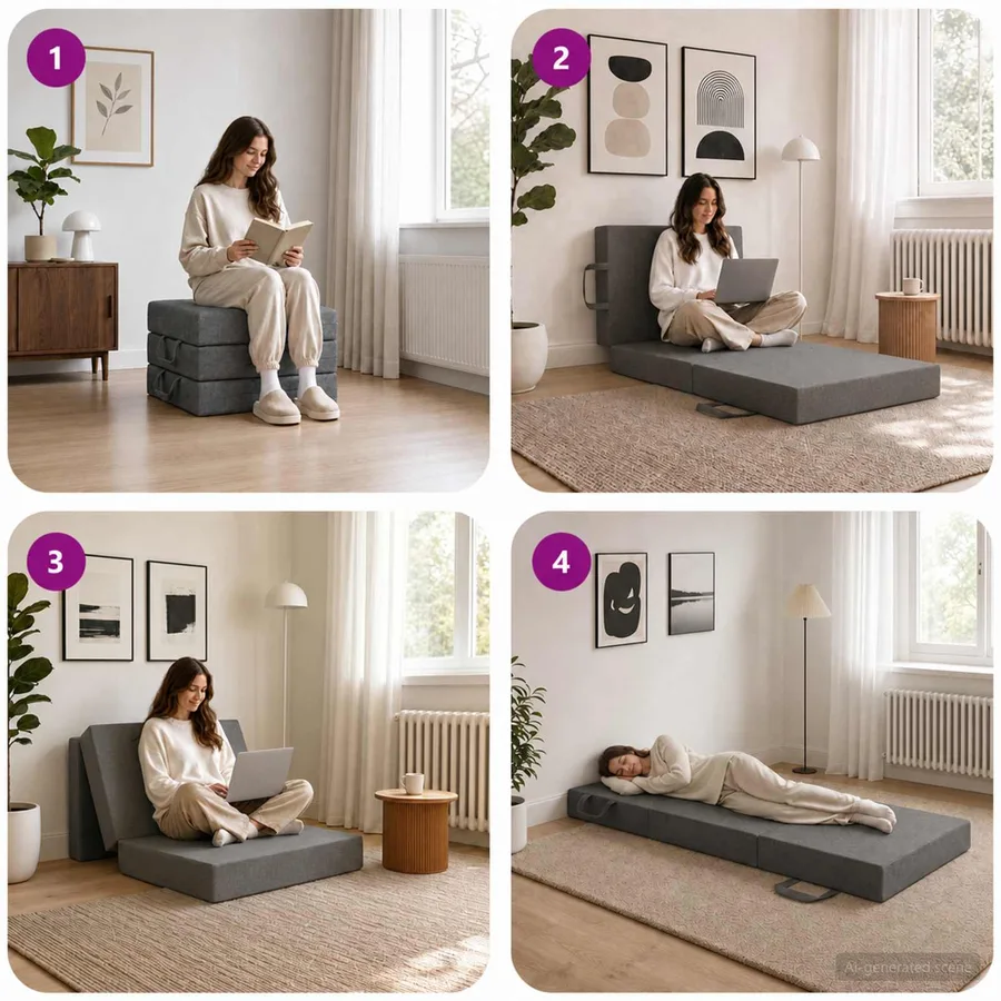 Canapé-lit pliable 75 x 63 x 45 cm Gris clair - 9