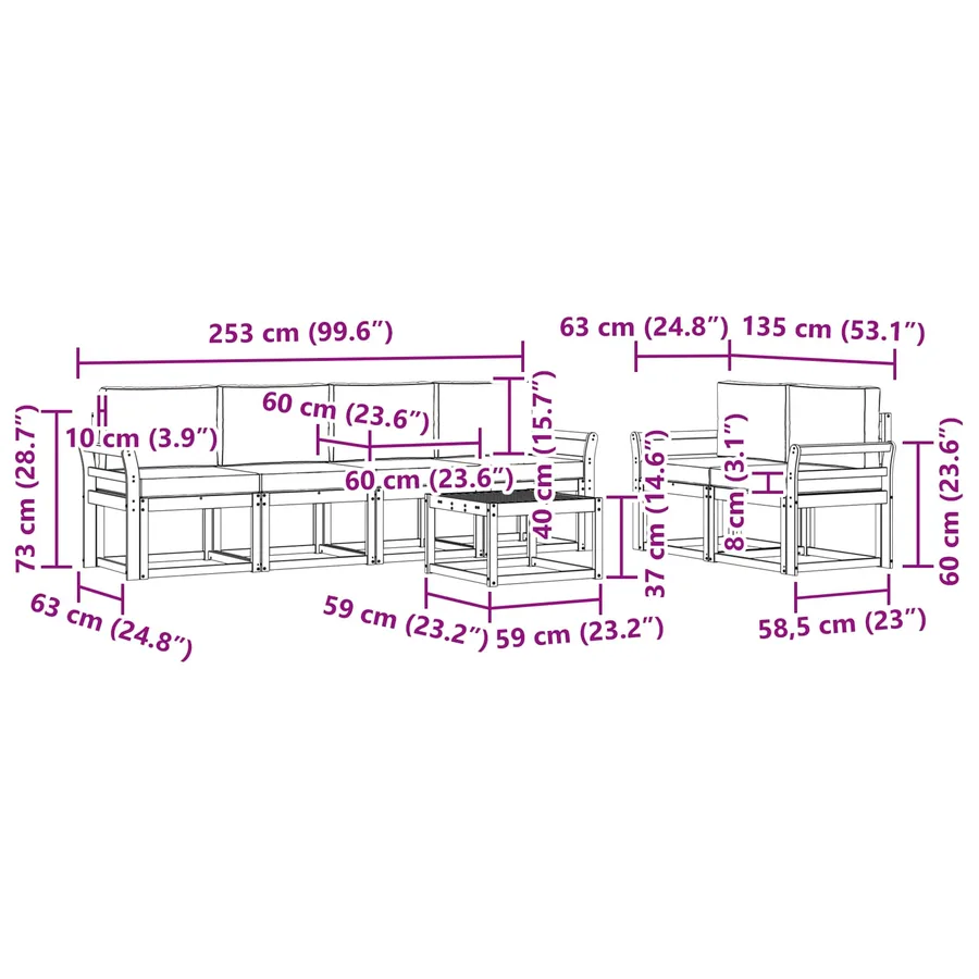Ensemble de canapés d'extérieur 7 pcs Naturel et Beige - 9