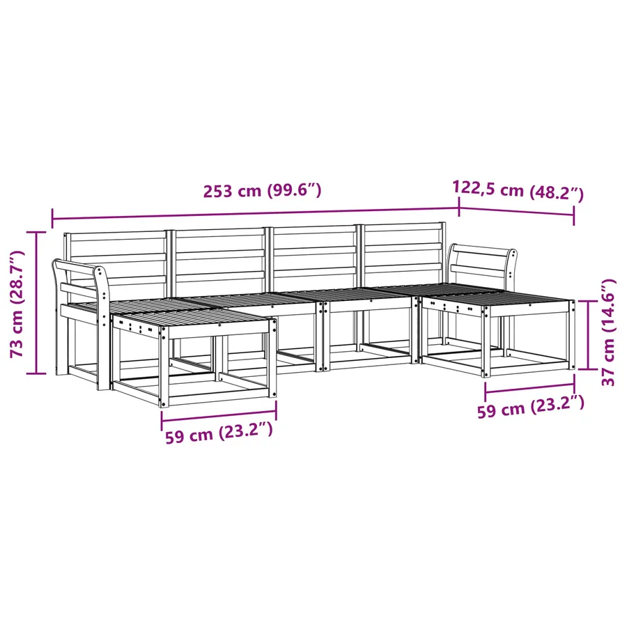 Ensemble de canapés d'extérieur 6 pcs Naturel Bois d'ingénierie - 8