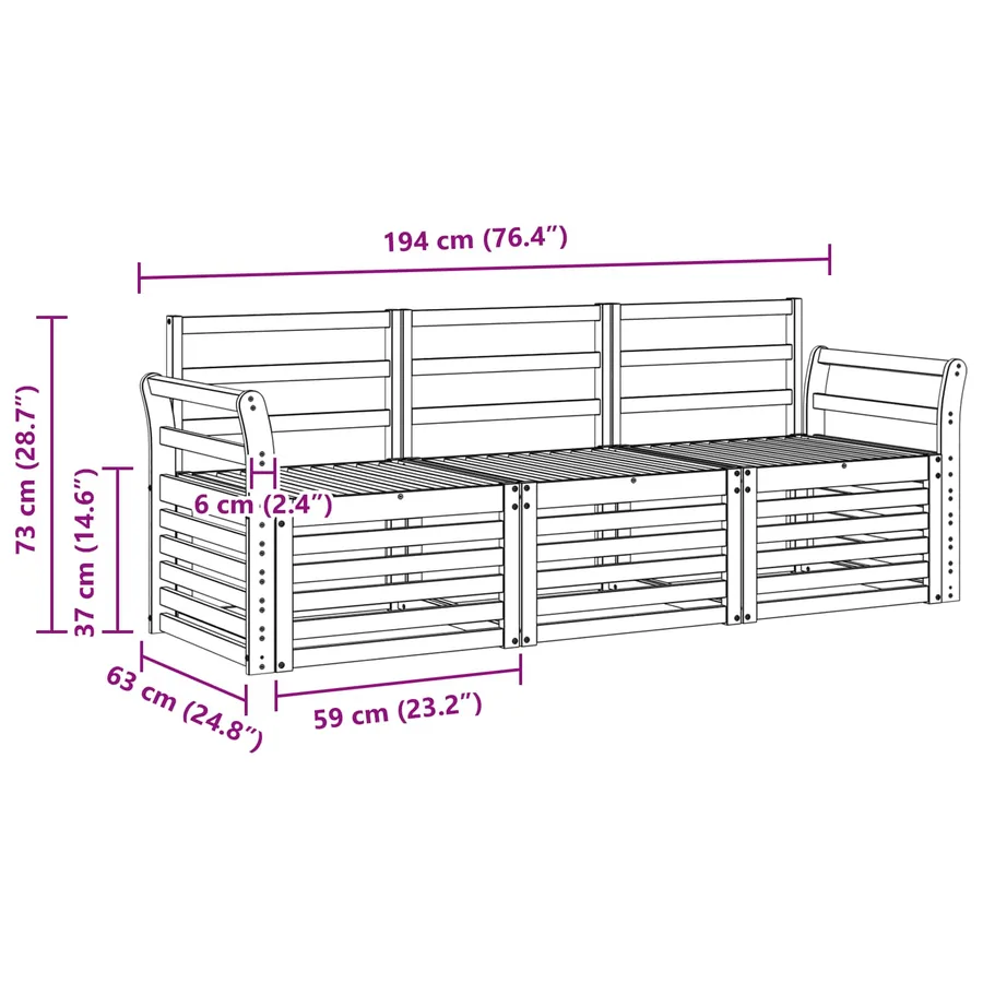 Ensembles de canapés 3 pcs Naturel Bois d'Acacia Massif - 6
