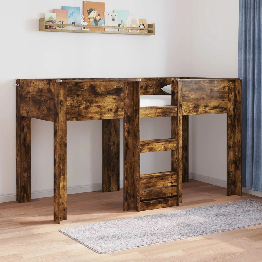 Lit Superposé pour Enfants avec stockage Chêne fumé 75 x 190 cm