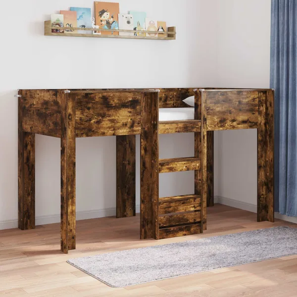 Lit Superposé pour Enfants avec stockage Chêne fumé 75 x 190 cm
