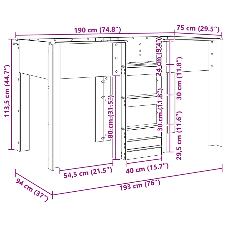 Lit Superposé pour Enfants avec stockage Chêne fumé 75 x 190 cm - 10