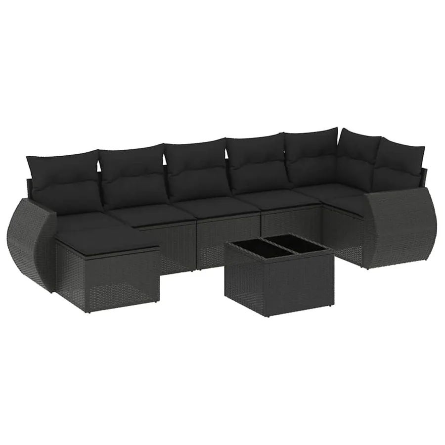 Salon de jardin 8 pcs avec coussins noir résine tressée - 2