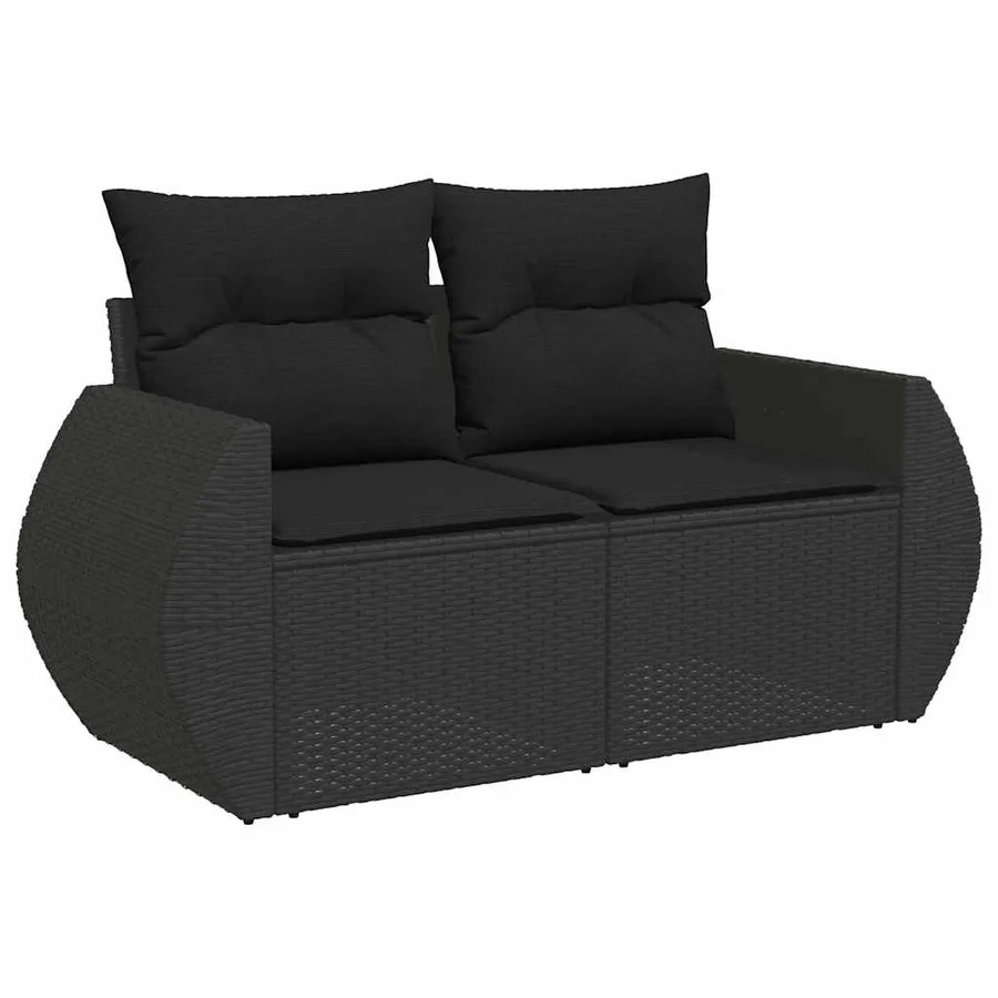 Salon de jardin 8 pcs avec coussins noir résine tressée - 3