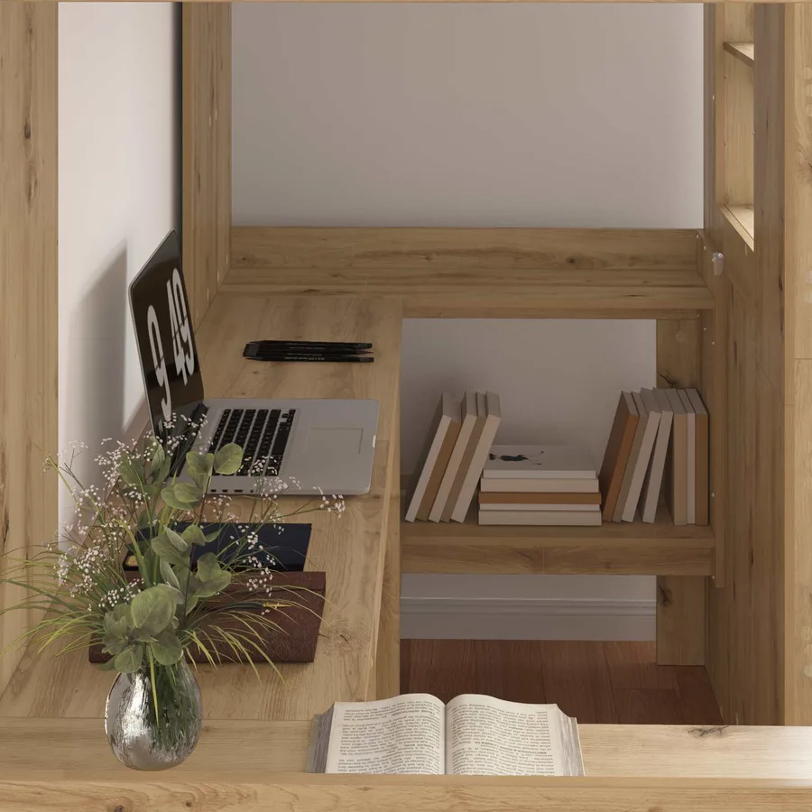 Cadre de lit superposé avec bureau Chêne artisanal 80 x 200 cm - 3