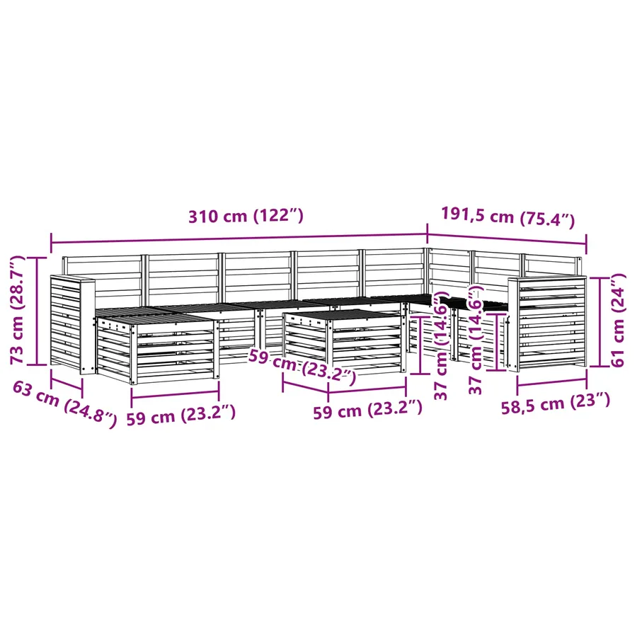 Ensemble de canapés d'extérieur 9 pcs Naturel - 11