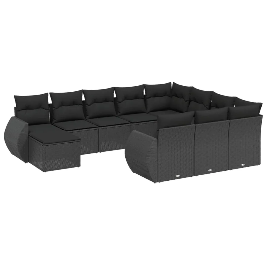 Salon de jardin 11 pcs avec coussins noir résine tressée - 2