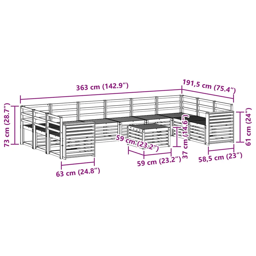 Ensemble de canapés d'extérieur 11 pcs Naturel - 8