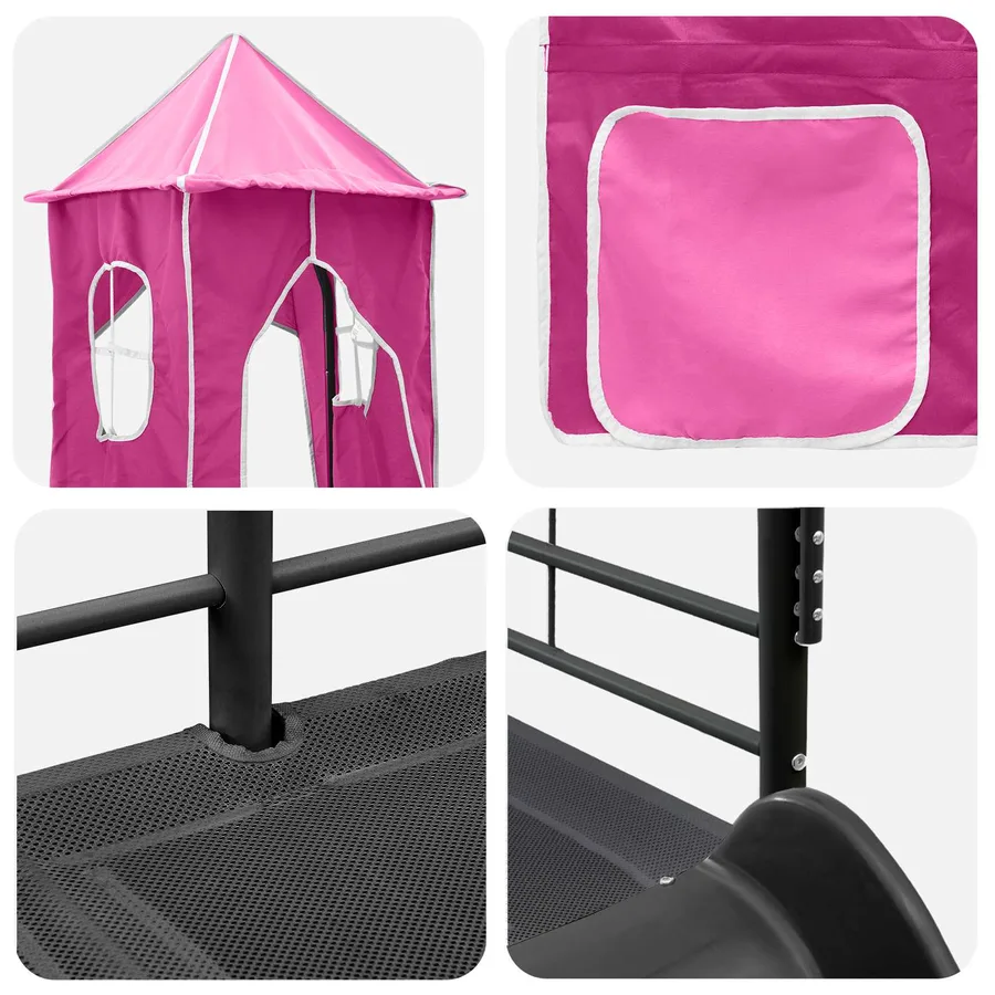 Lit mezzanine pour enfants Uni Noir et rose 90 x 190 cm métal - 11