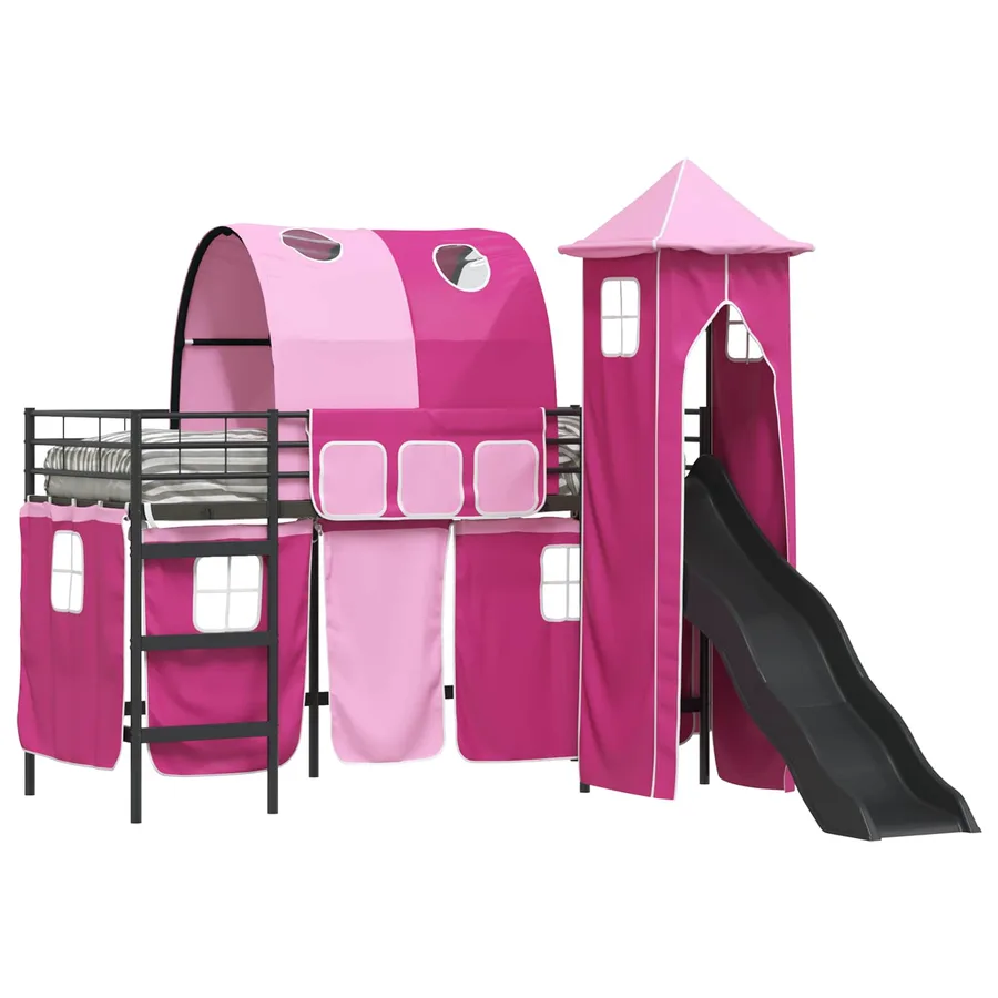 Lit mezzanine pour enfants Uni Noir et rose 90 x 190 cm métal - 2
