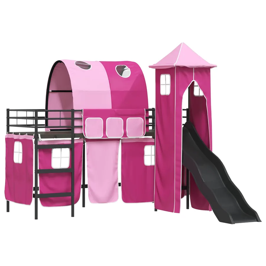 Lit mezzanine pour enfants Uni Noir et rose 90 x 190 cm métal - 4